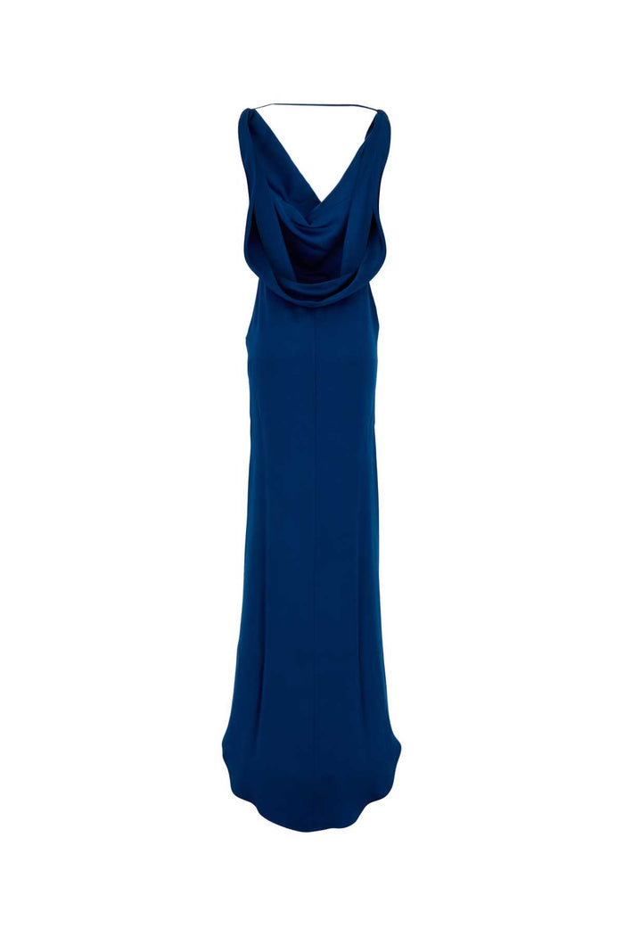 Electric Blue Satin Long Dress Exterior: Acetate Viscose Abiti Lunghi