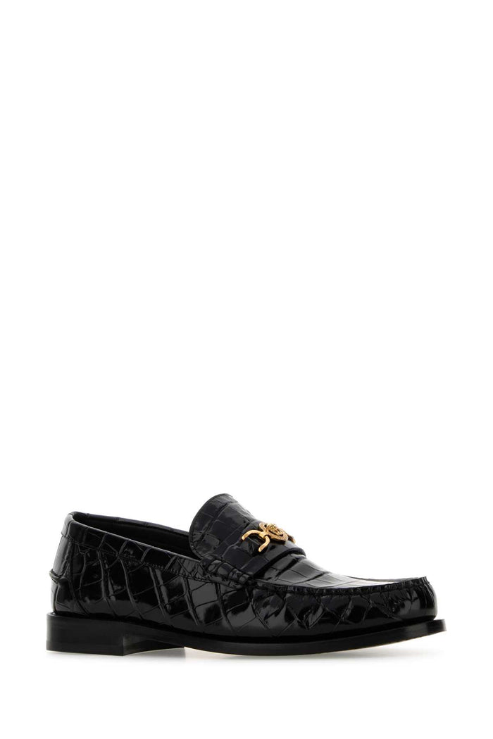Black Leather Loafers Blackversacegold Mocassini
