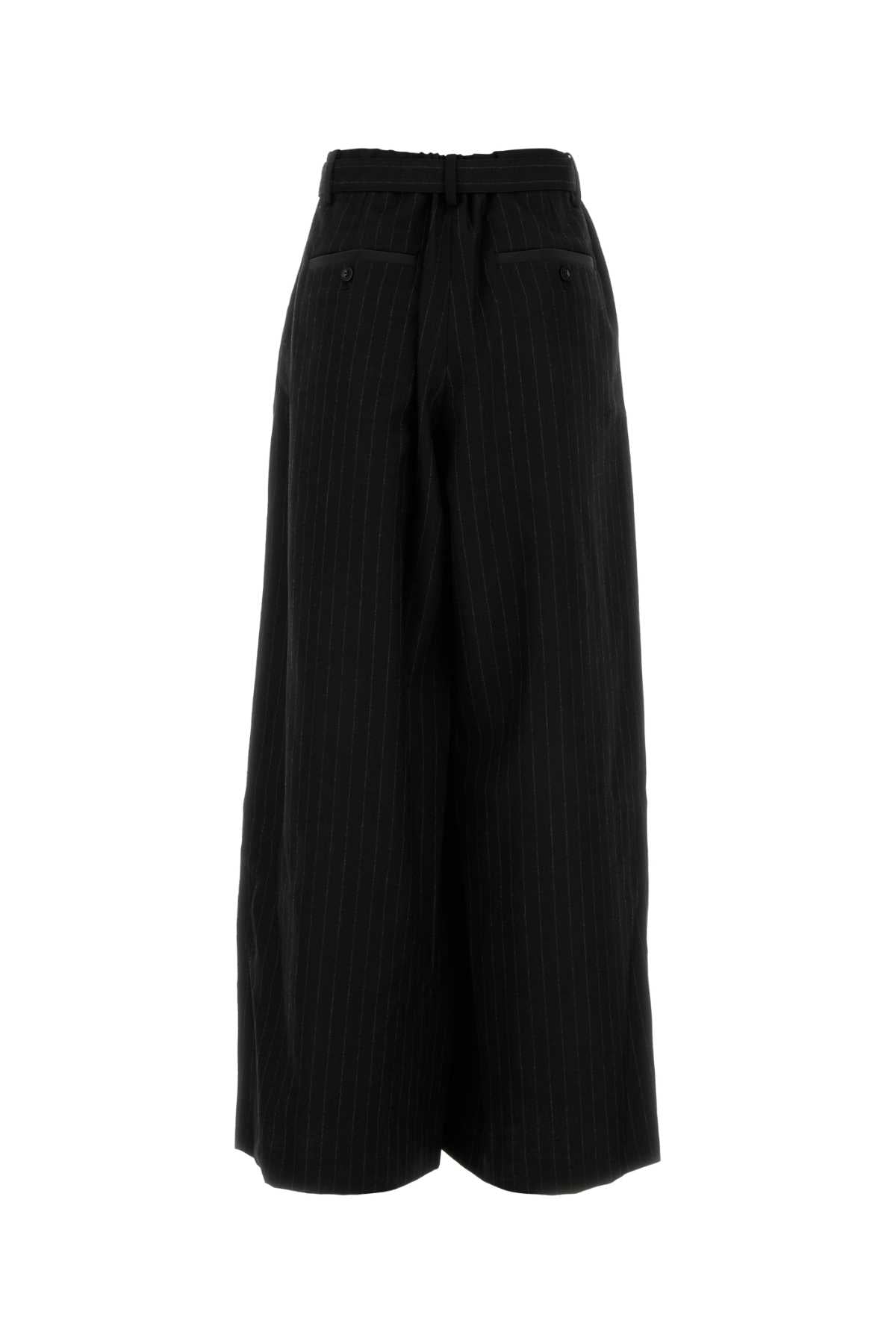 Embroidered Wool Wide-Leg Pant Black Exterior: Pantaloni
