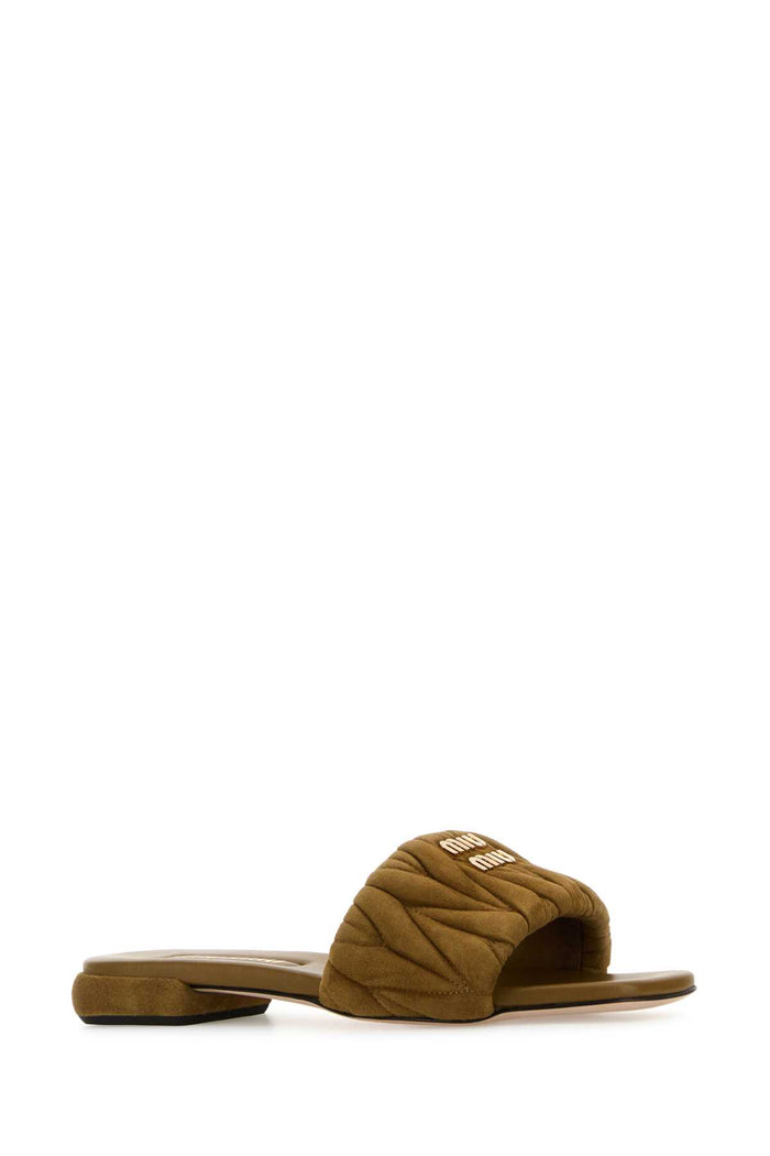 Olive Green Suede Slippers Oliva Lambleather