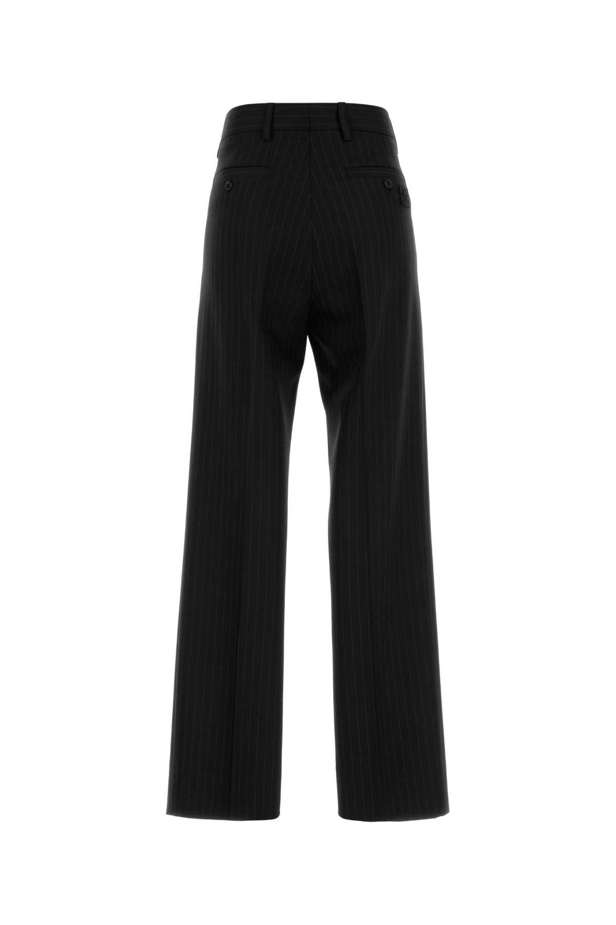 Embroidered Stretch Wool Palazzo Pant Nero Pantaloni
