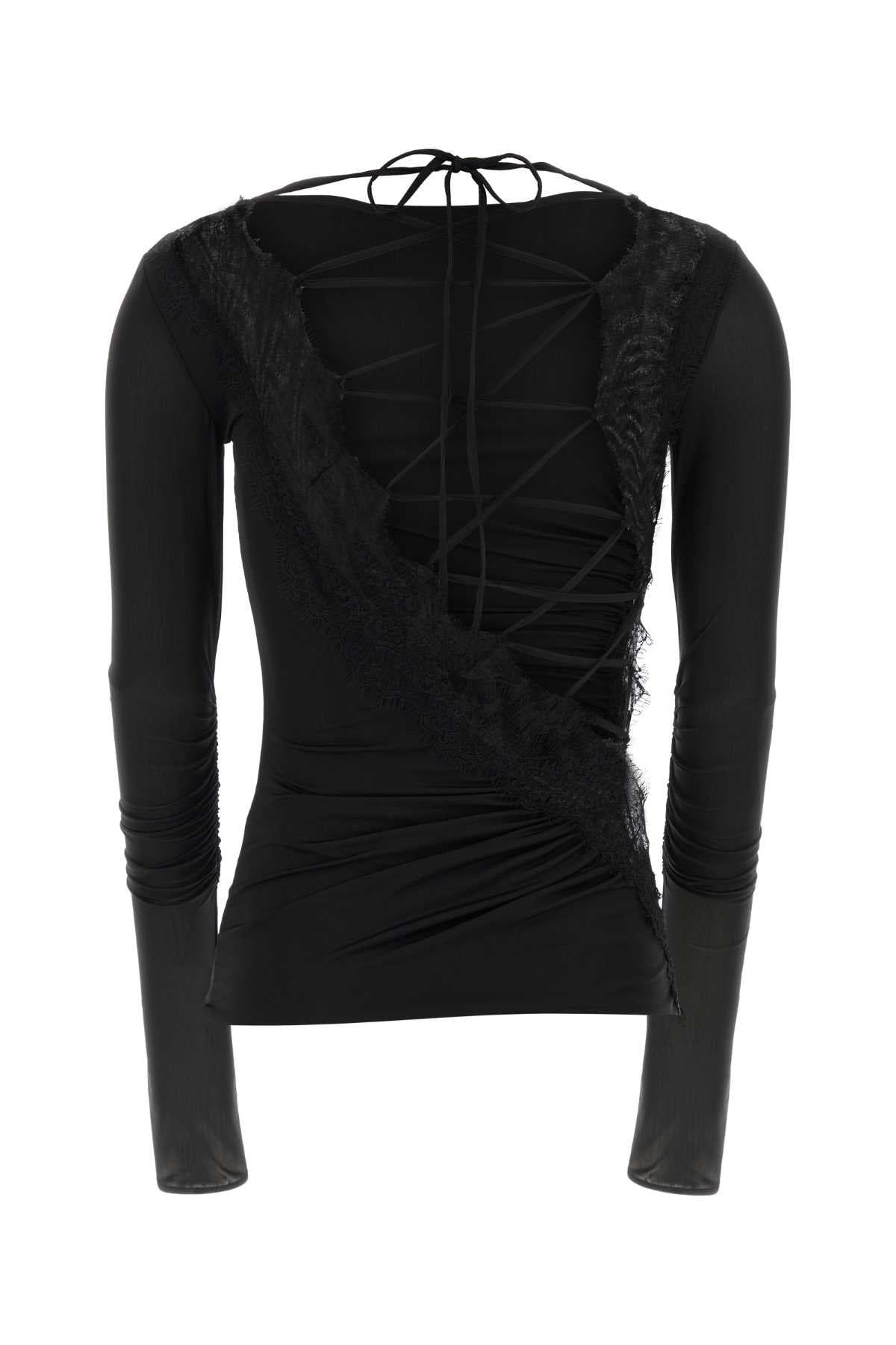 Black Stretch Jersey Top Exterior: Nylon Elastane Maglie