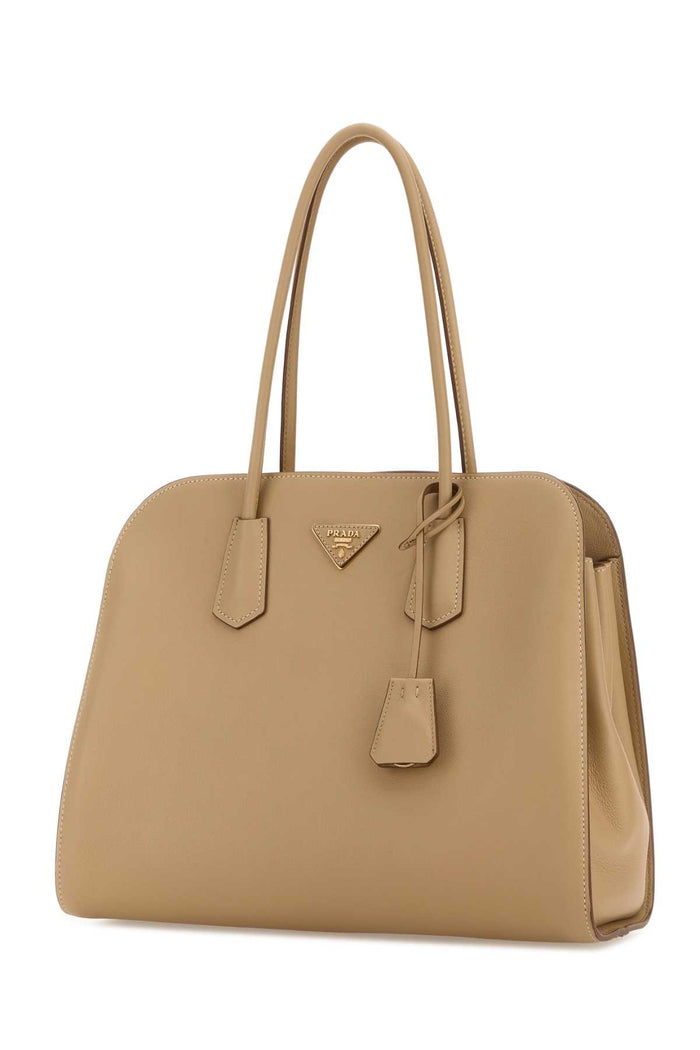 Beige Leather Shopping Bag Sabbia Borse A Mano