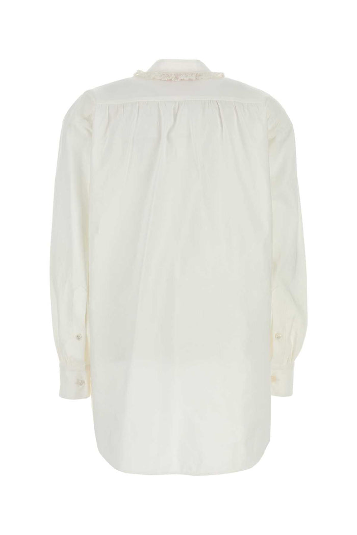 White Cotton Blend Blouse Bianco Exterior: Linen Silk Maglie