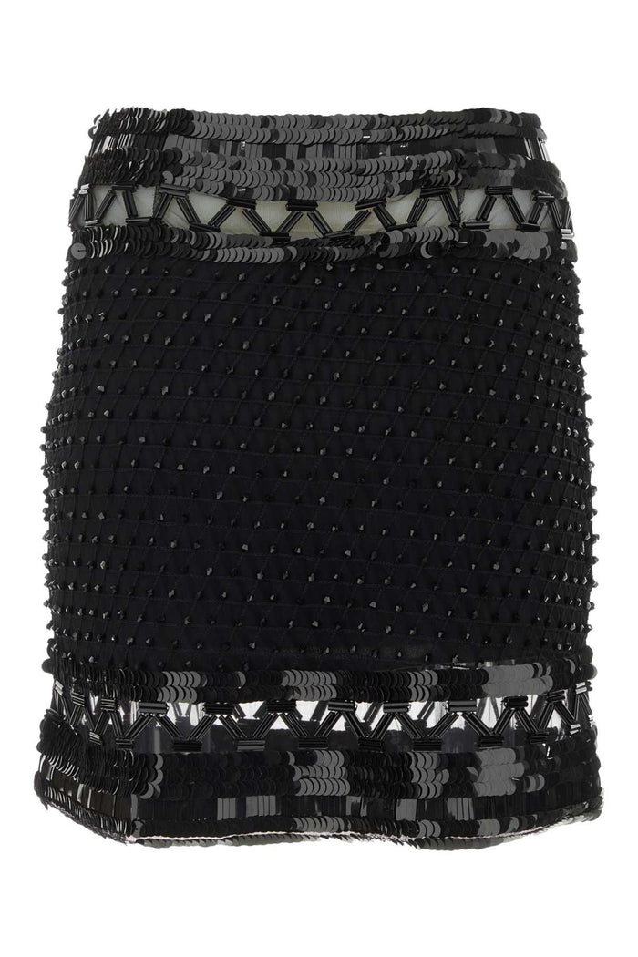 Embellished Mesh Mini Skirt Nero Gonne