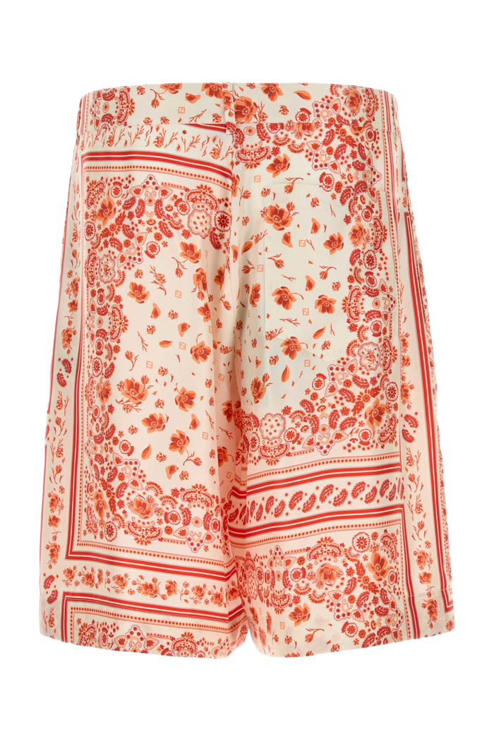 Printed Silk Bermuda Shorts Coral Exterior