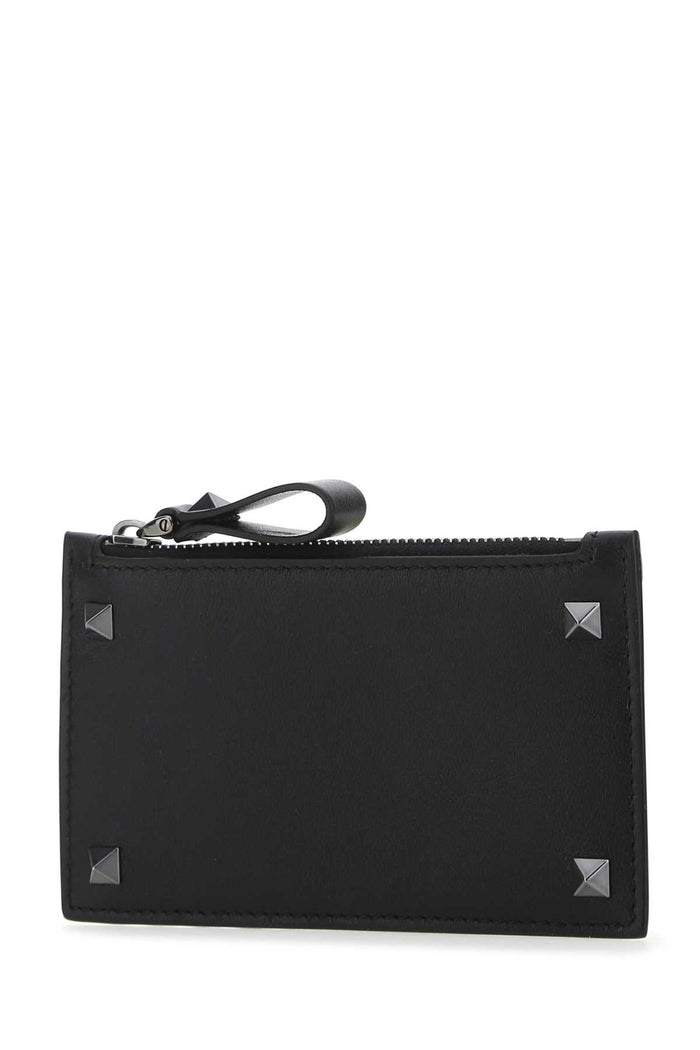 Black Leather Rockstud Card Holder 0no Portafogli