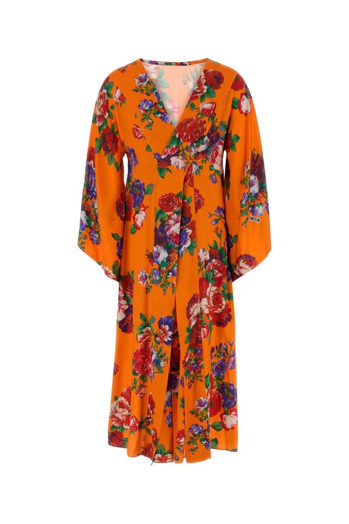 Printed Jersey Dress Fantasiaarancio Exterior: Viscose Abiti