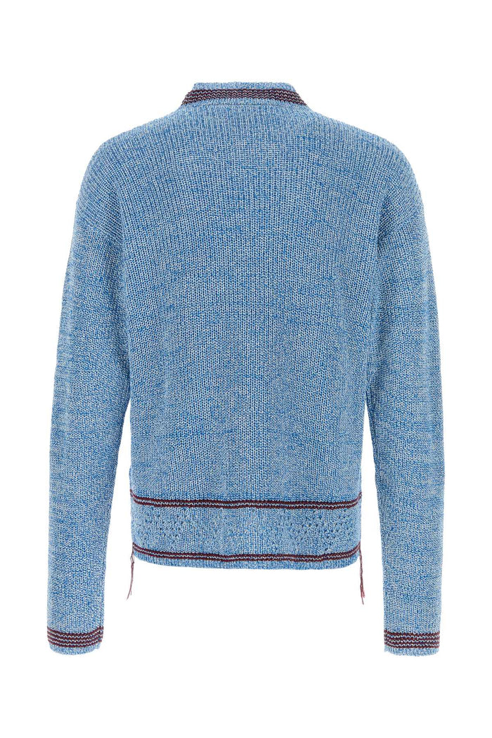 Melange Light Blue Cotton Sweater Celeste Maglieria