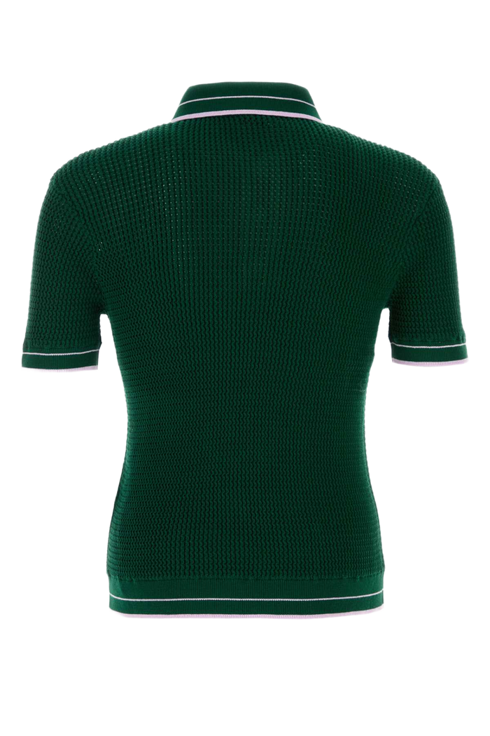 Bottle Green Crochet Polo Shirt Exterior: Cotton