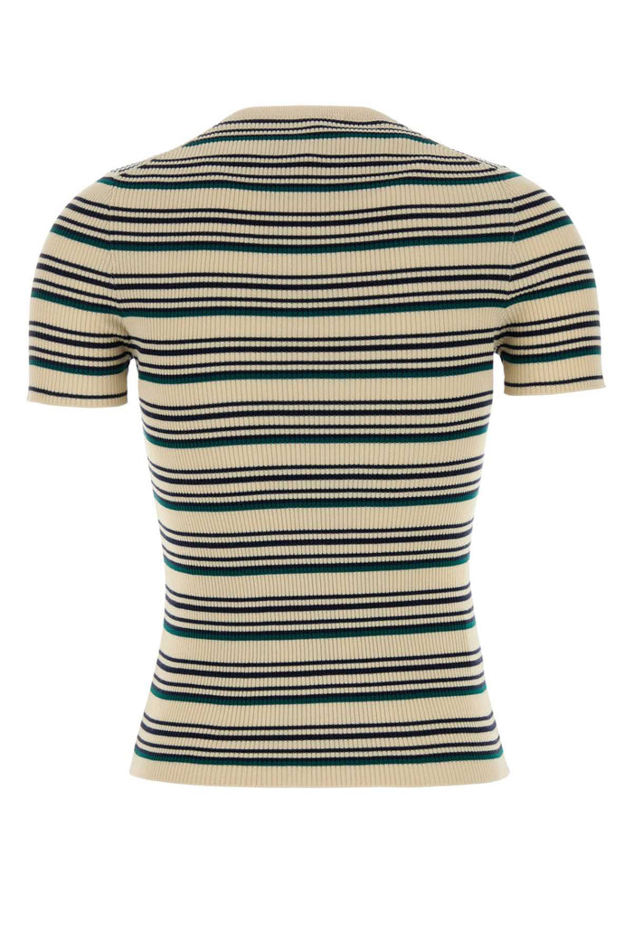 Embroidered Cotton T-Shirt Naturale Exterior: Maglieria