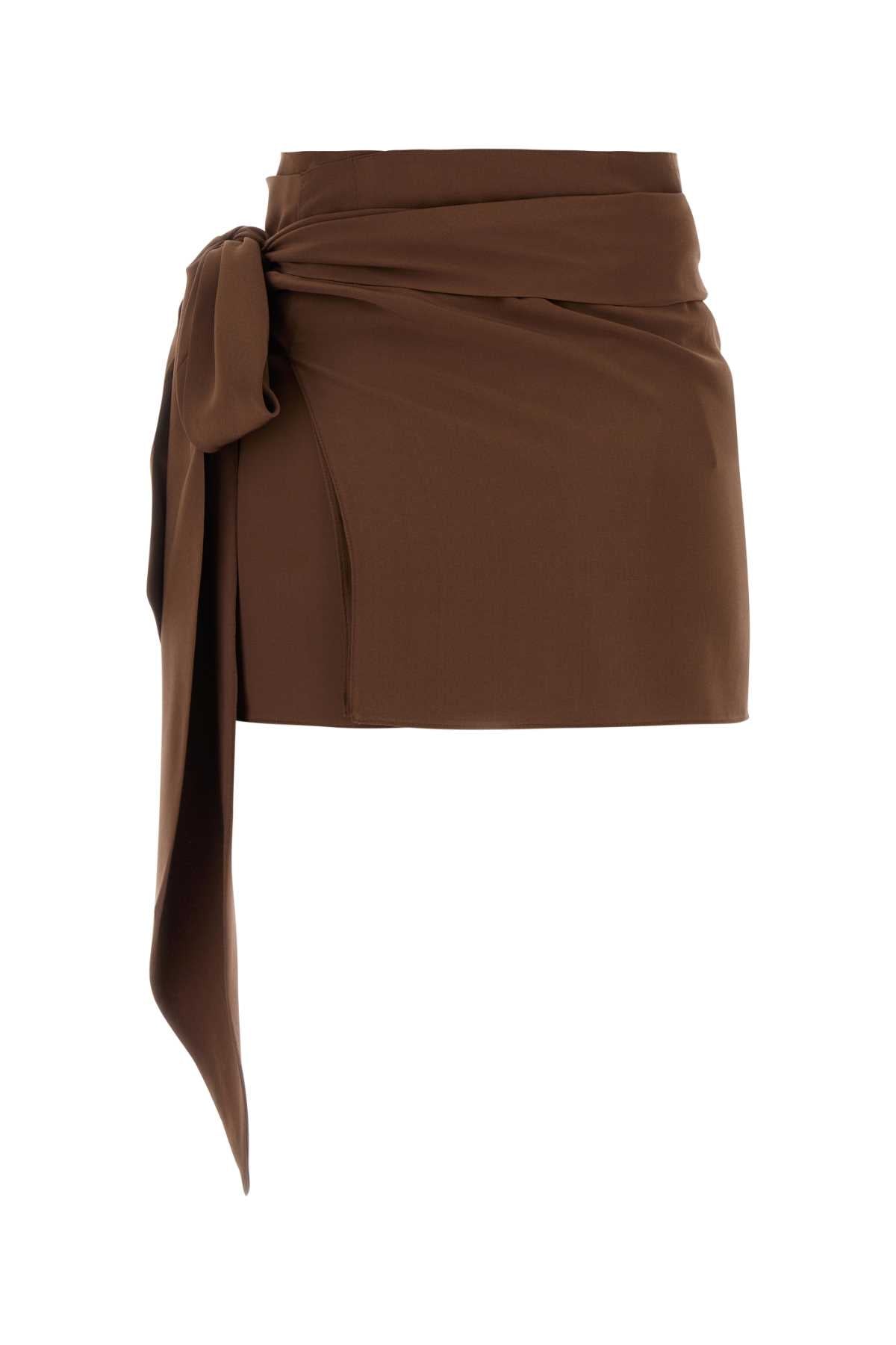 Brown Crepe Mini Skirt Caffe Exterior: Silk Gonne