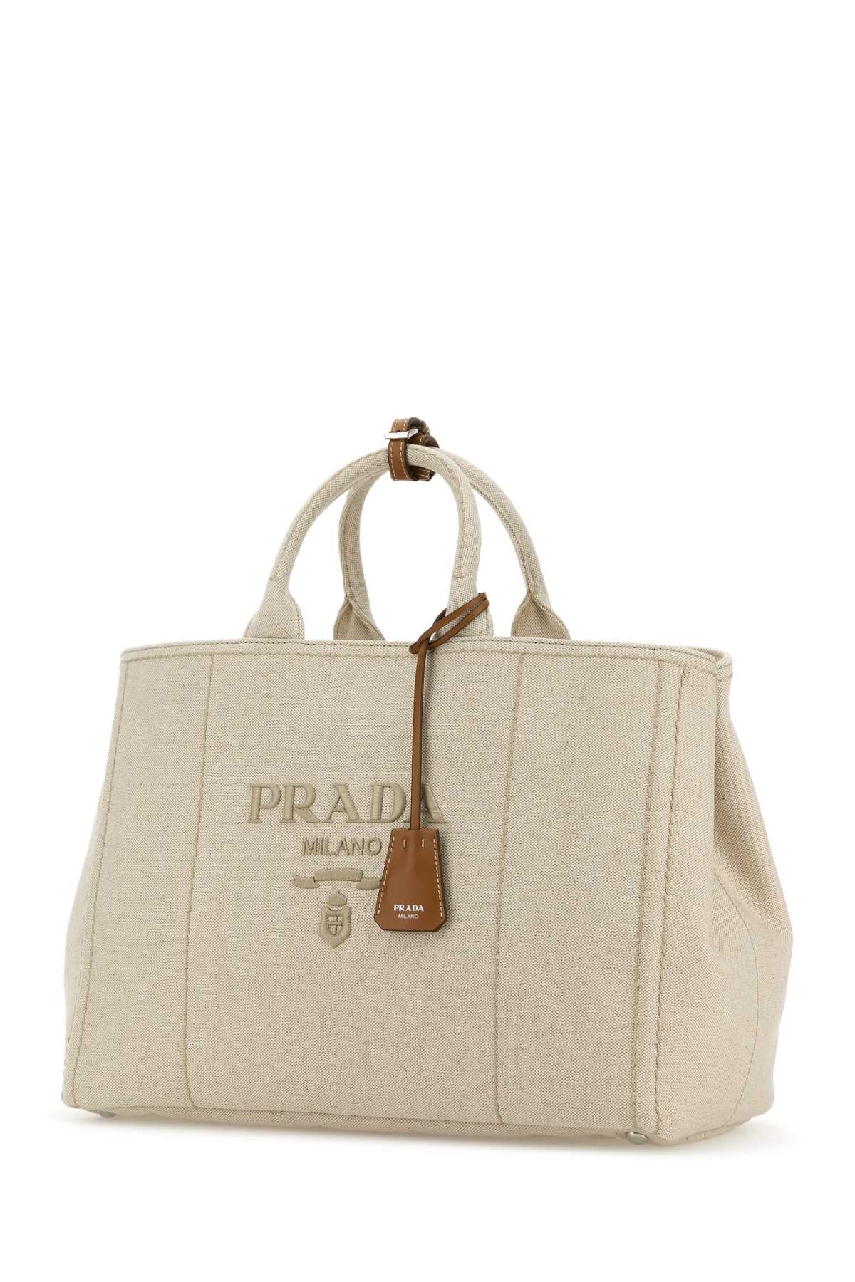 Sand Canvas Extra Large Prada Jardiniã¨re Shopping Bag Naturale Coli-vitello Borse A Mano