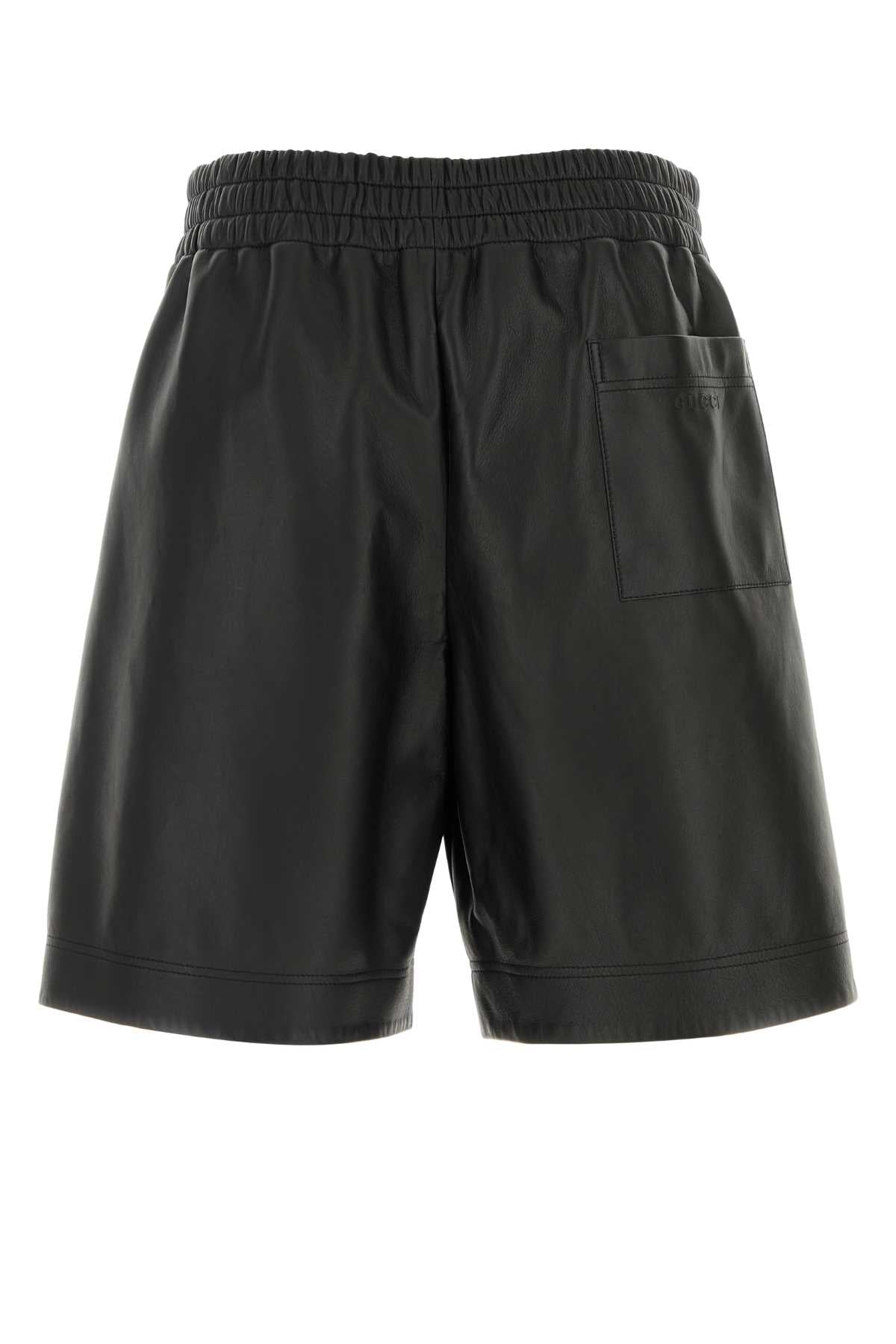 Black Leather Bermuda Shorts Lamb Skint Cotton