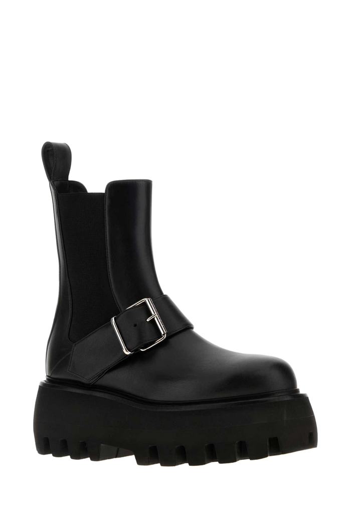 Black Leather Sofa Ankle Boots Calf Skin Stivali