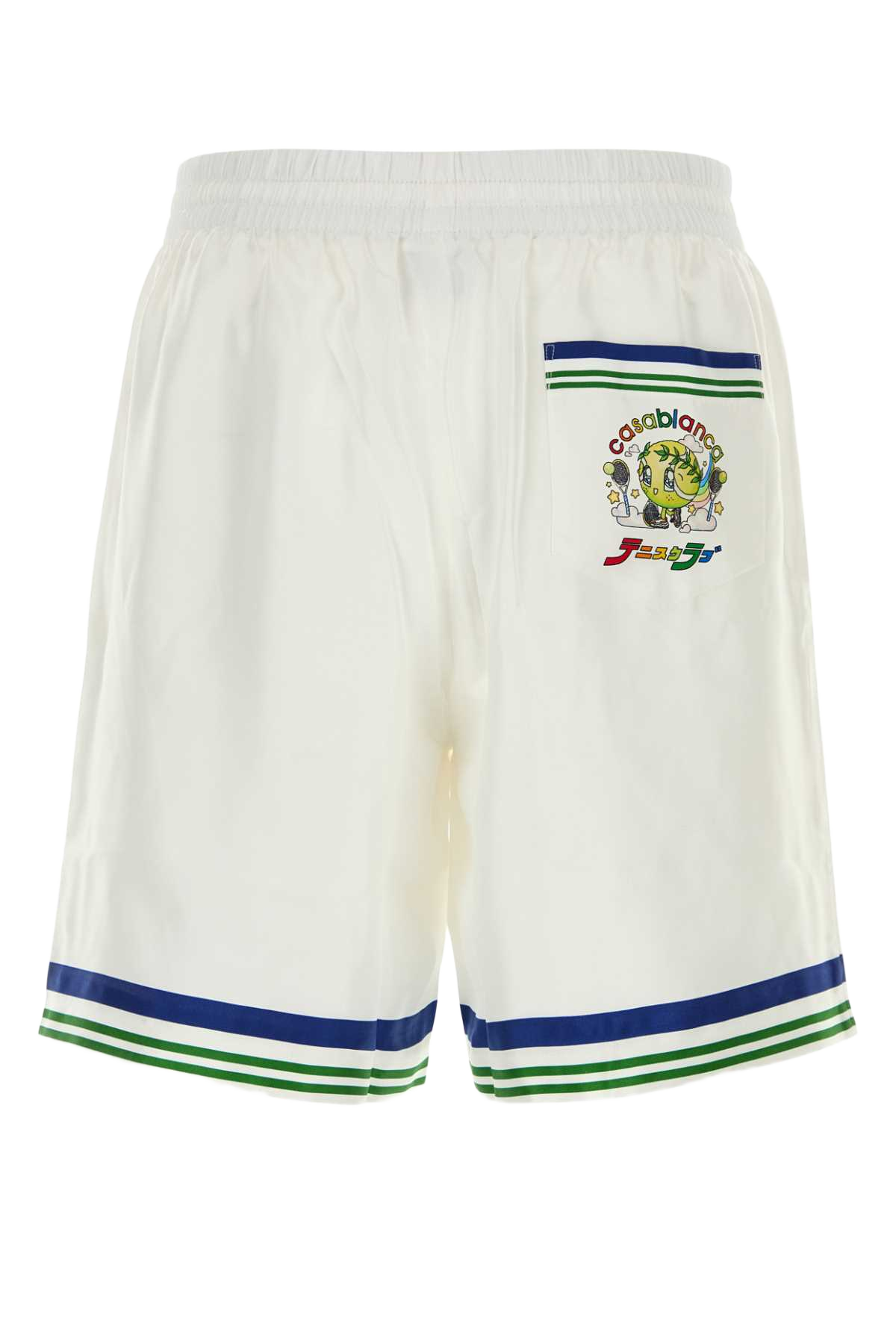 White Satin Bermuda Shorts Tennismascot Silk
