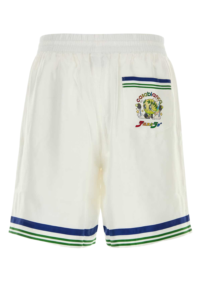 White Satin Bermuda Shorts Tennismascot Silk