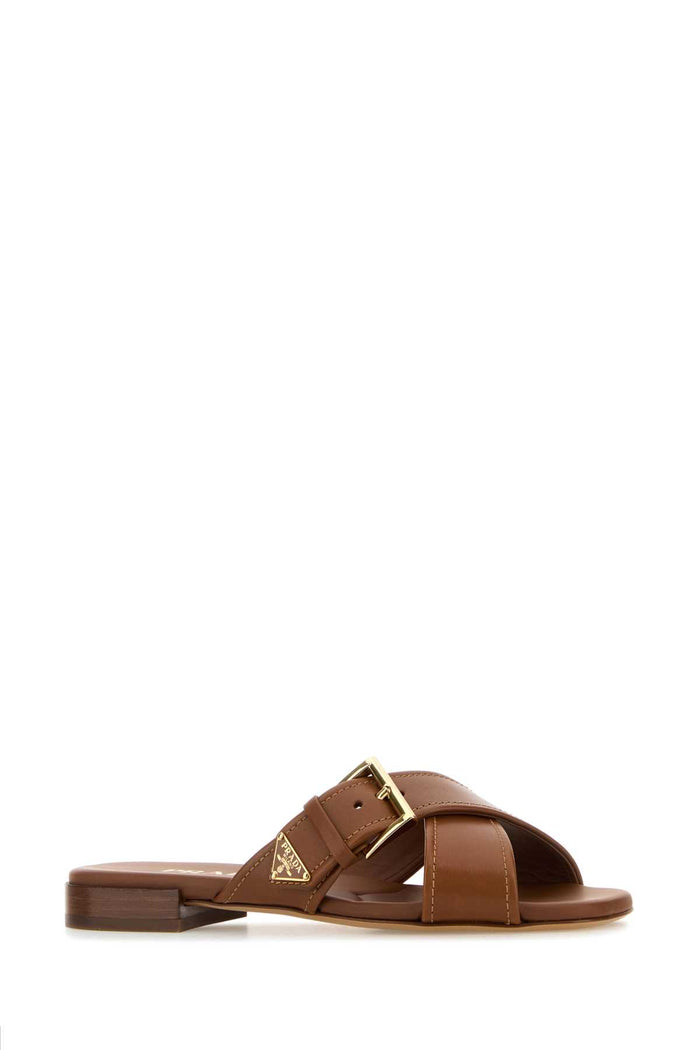 Caramel Leather Slippers Cuoio