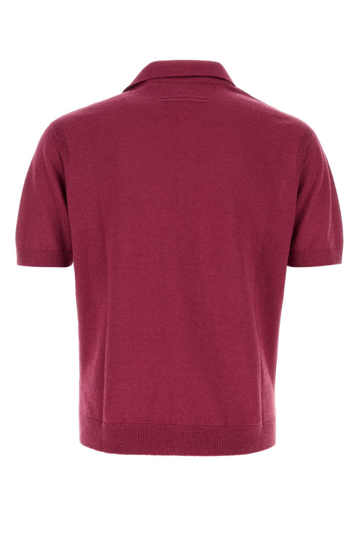 Tyrian Purple Knit Polo Shirt R09 Exterior: Linen Silk Cashmere
