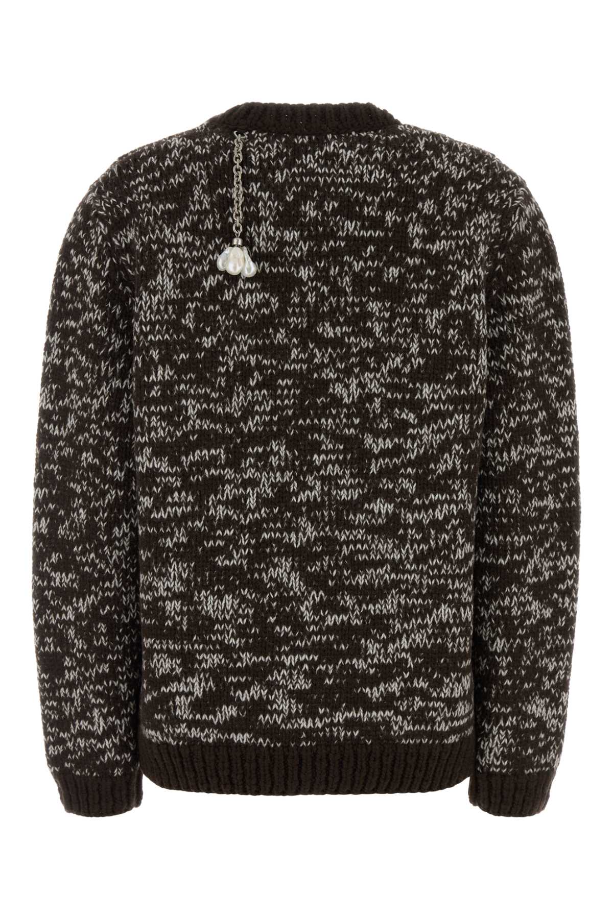 Two-Tone Wool Oversize Sweater Moro+naturale Wv-brass-cristariaplicata Maglieria