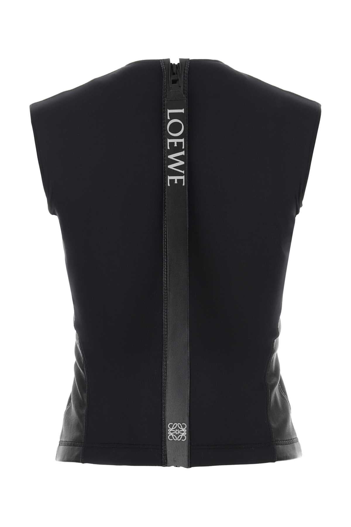 Black Leather And Fabric Top Maglie