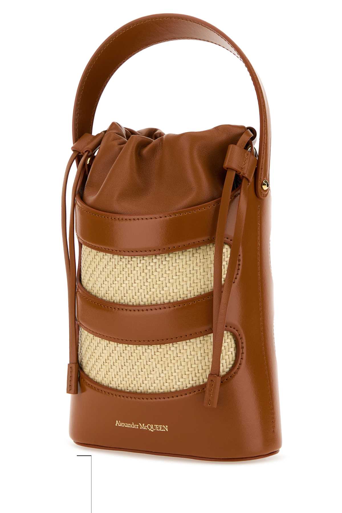 Two-Tone Leather And Raffia Mini The Rise Bucket Bag Tannatural Borse A Secchiello