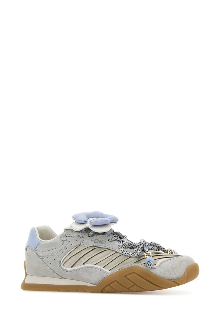 Light Blue Suede And Fabric Fendi Wave Sneakers Nuvole+argen+ice+sky