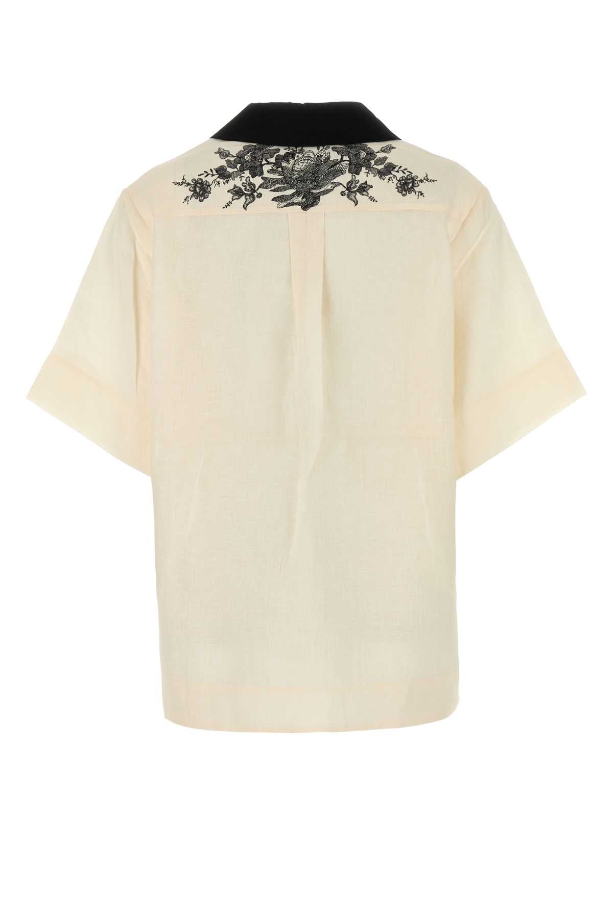Cream Linen Shirt Creamfloral Exterior: Camicie