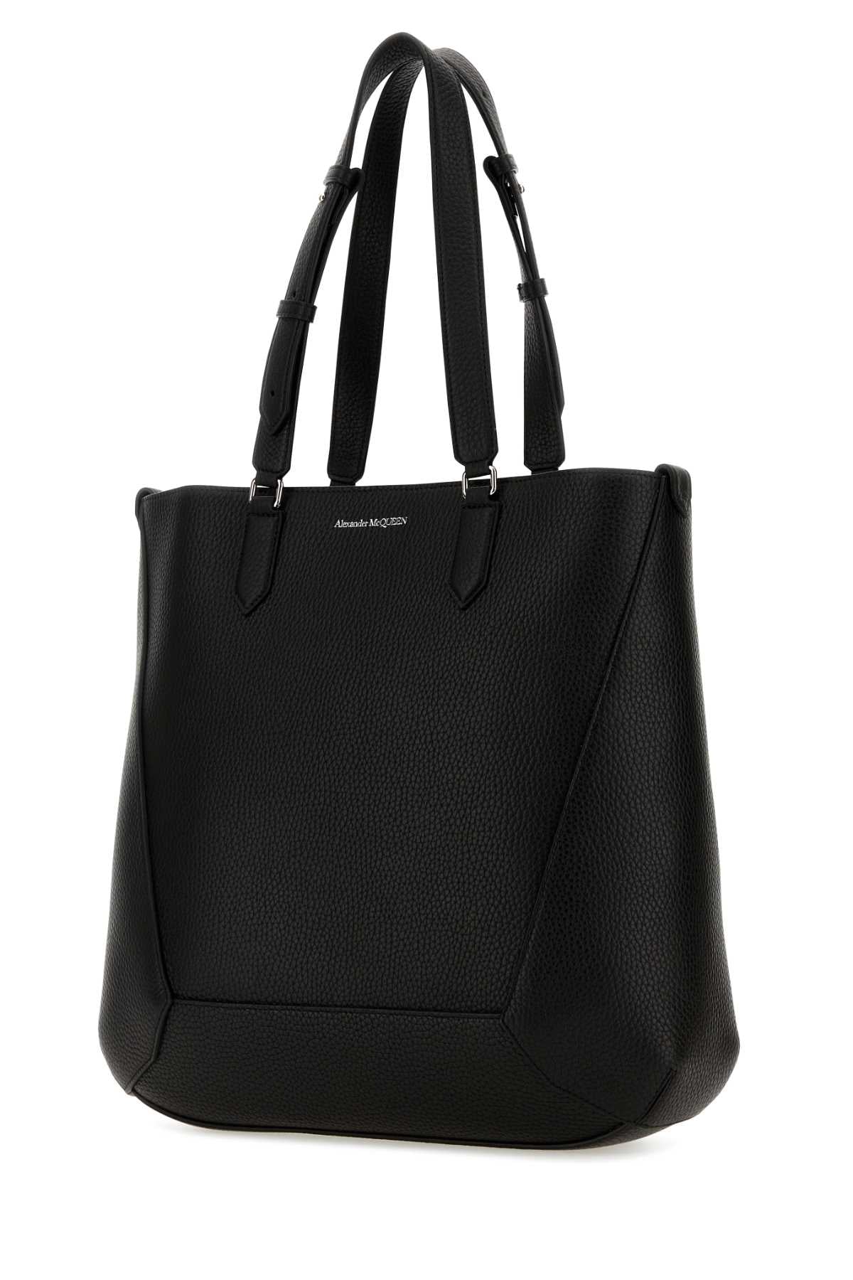 Black Leather Medium Edge Shopping Bag Borse A Mano