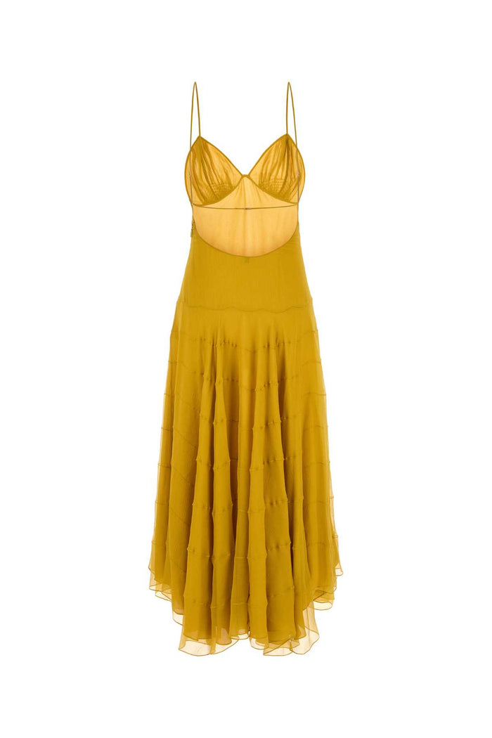 Yellow Crepe Dress Jaune Moutarde Exterior: Silk Abiti