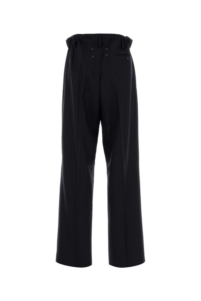 Embroidered Wool Palazzo Pant Blue Exterior: Pantaloni