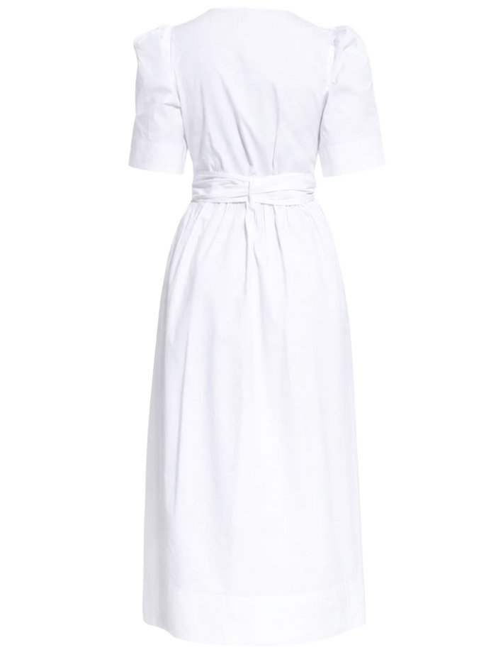 V-Neck Midi Dress White Cotton Elastane