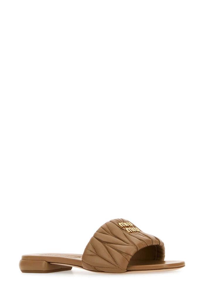 Caramel Nappa Leather Slippers Agnello