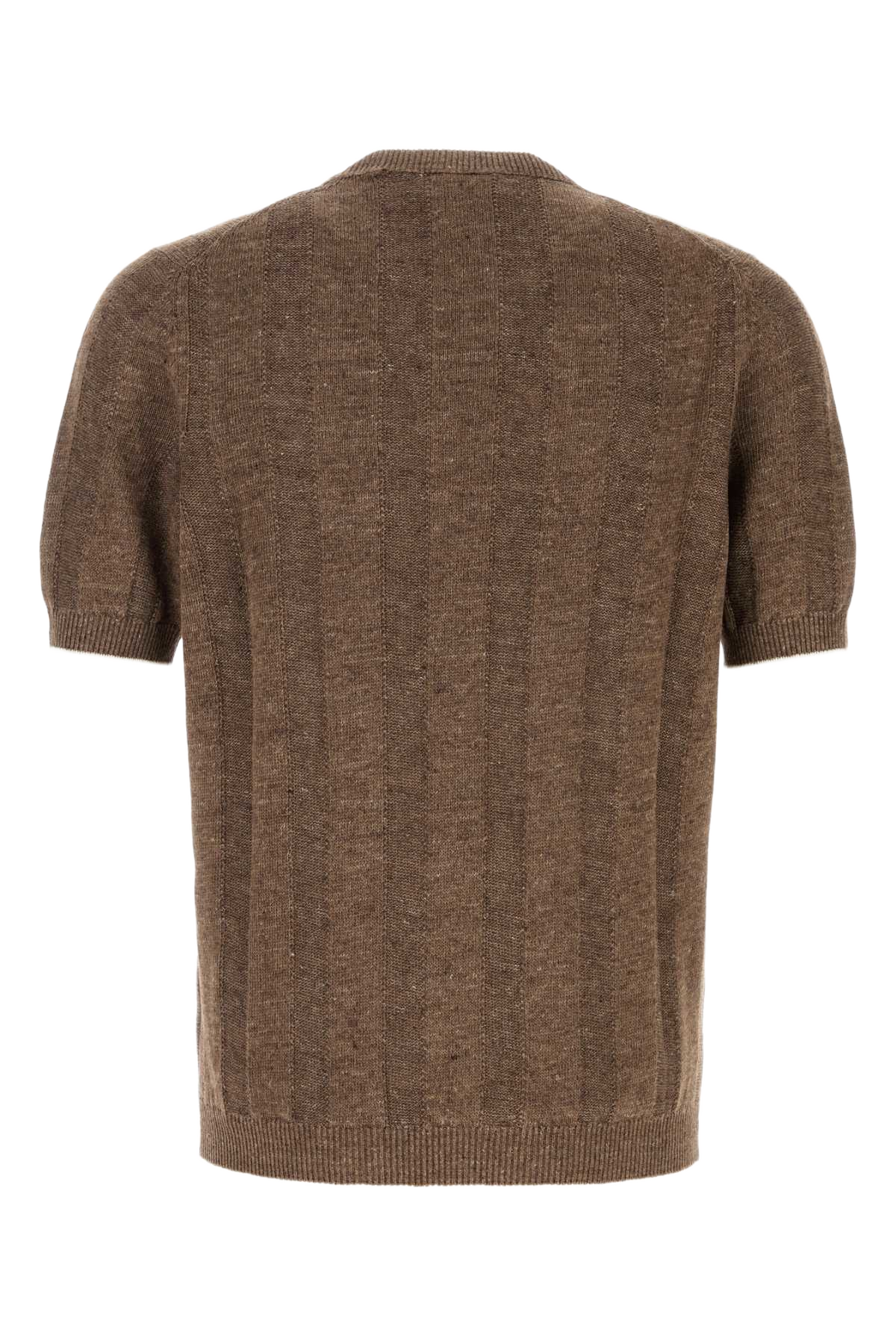 Brown Knit T-Shirt Nocciola Esterno: Lino Cotone Maglieria