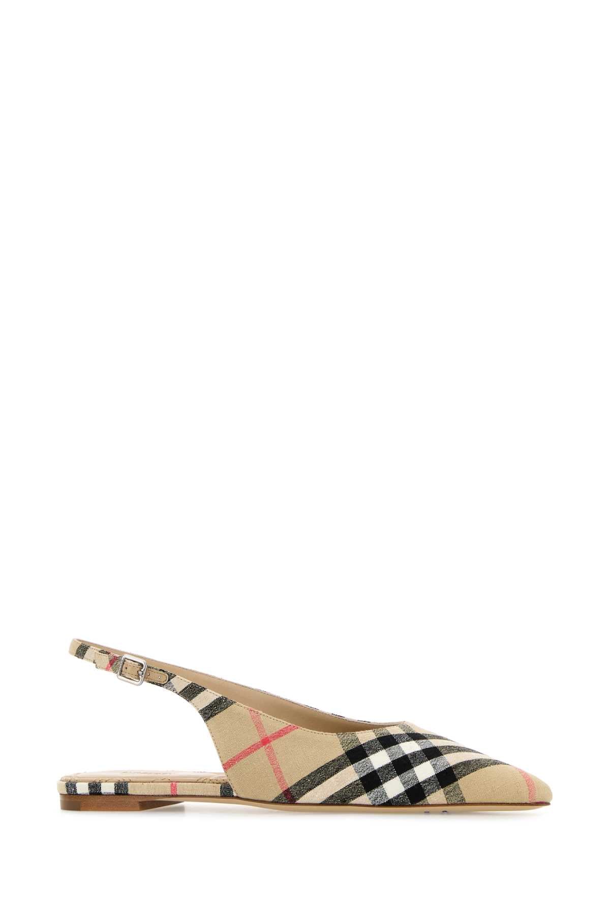Embroidered Fabric Ballerinas Sand Linen Elastane Ballerine