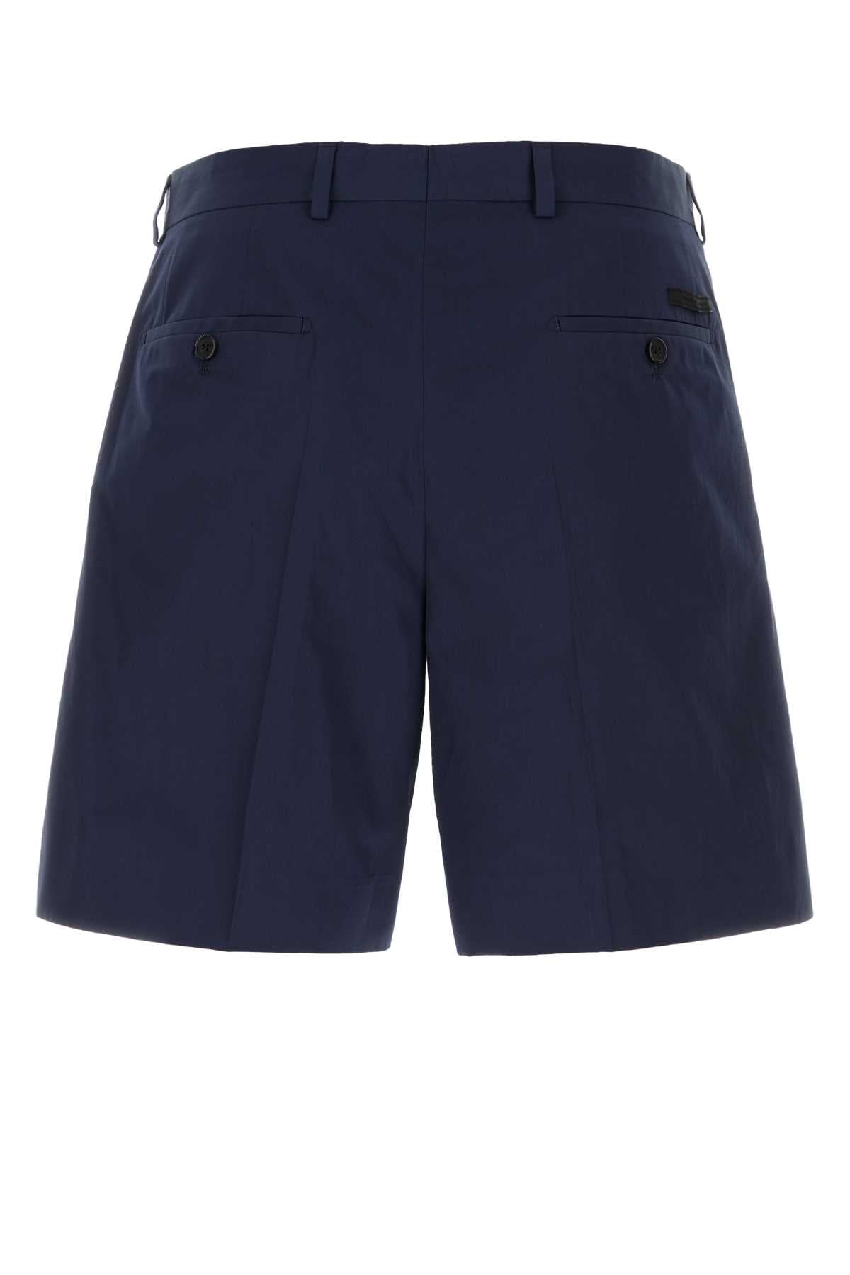 Dark Blue Poplin Bermuda Shorts Navy Exterior: Cotton