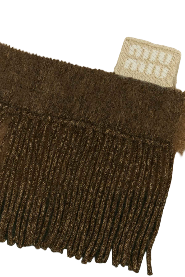 Embroidered Mohair Blend Scarf Cognactundra Exterior: Nylon Wool Sciarpe E Foulard