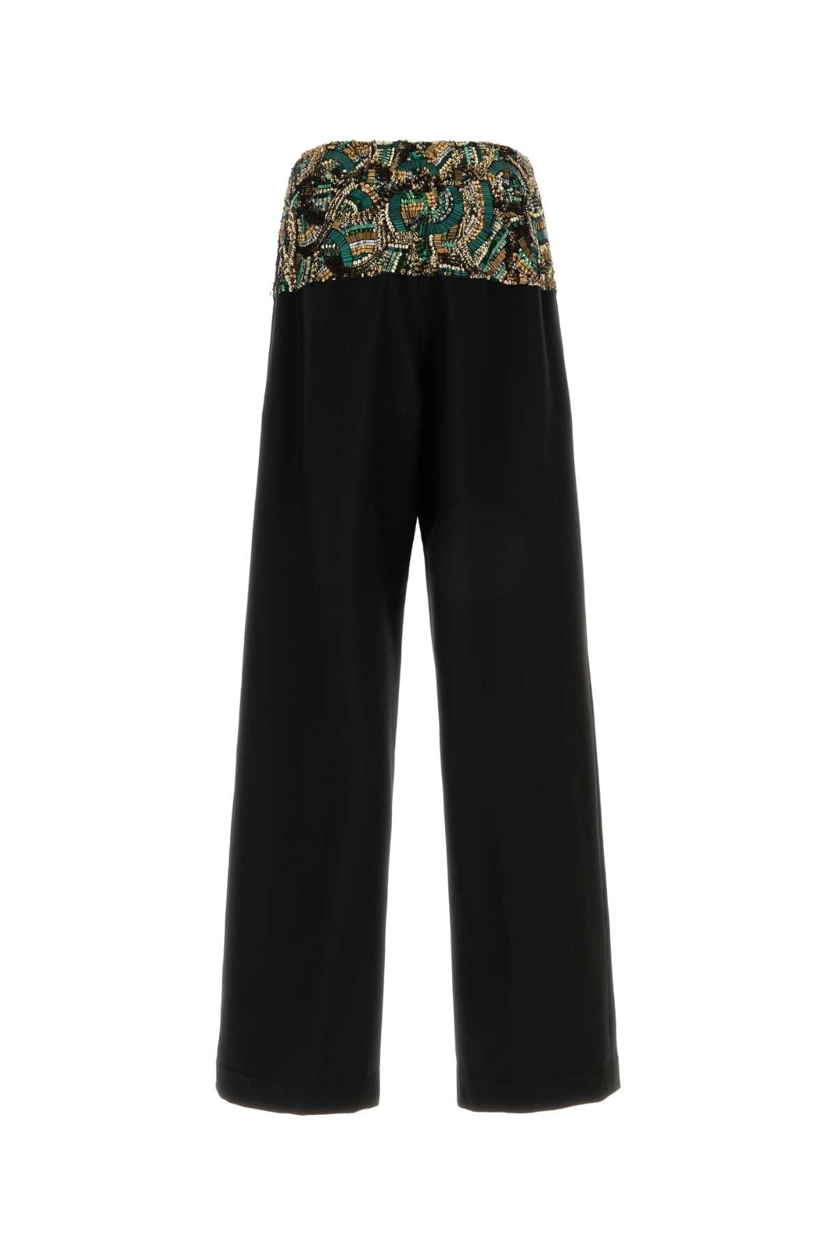 Black Twill Wide-Leg Pablo Pant Exterior: Wool Cotton Pantaloni