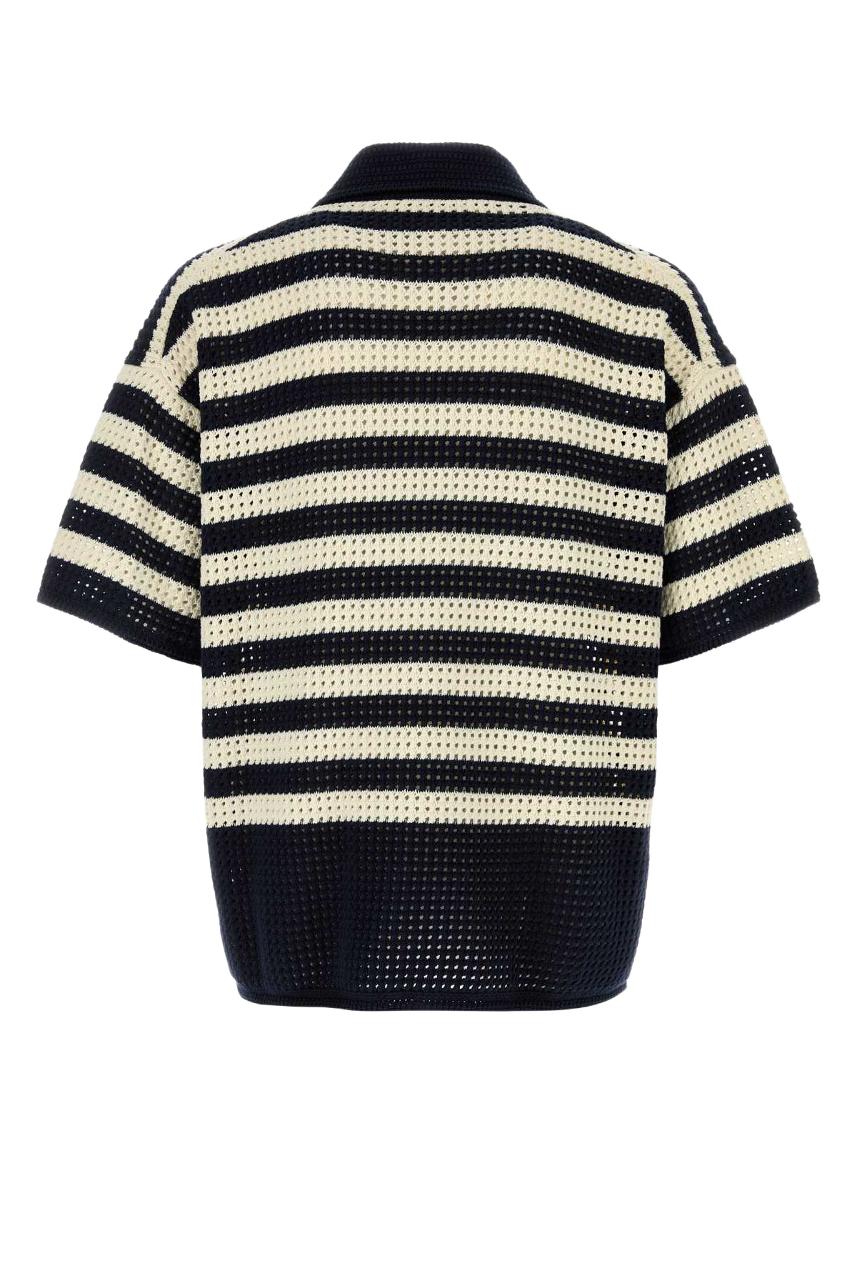 Embroidered Crochet Polo Shirt Classicbluewhite Exterior: Cotton