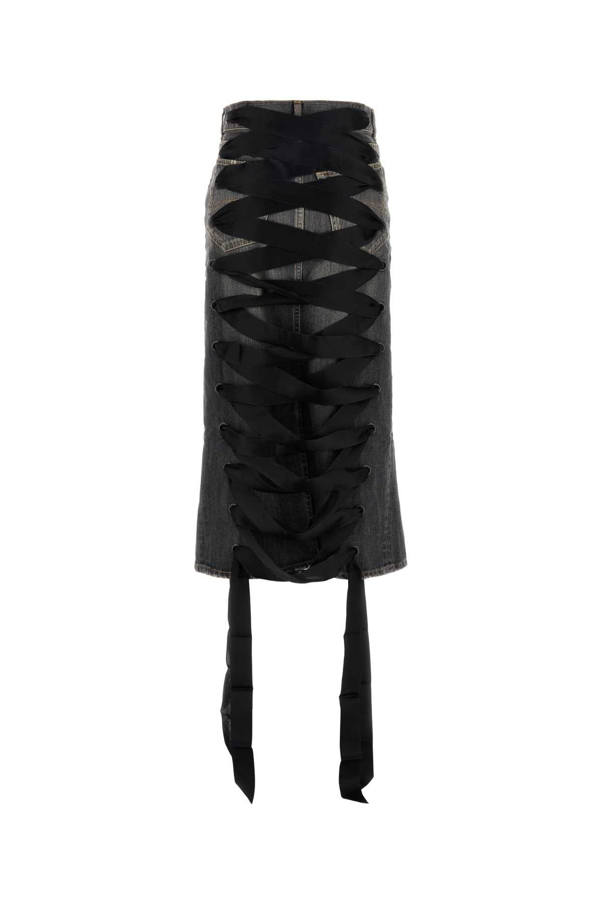 Black Denim Skirt Dark Grey Exterior: Cotton Gonne