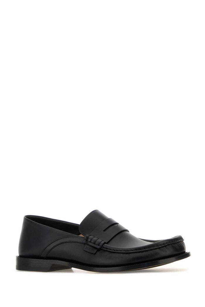Black Leather Campo Flap Loafers Mocassini