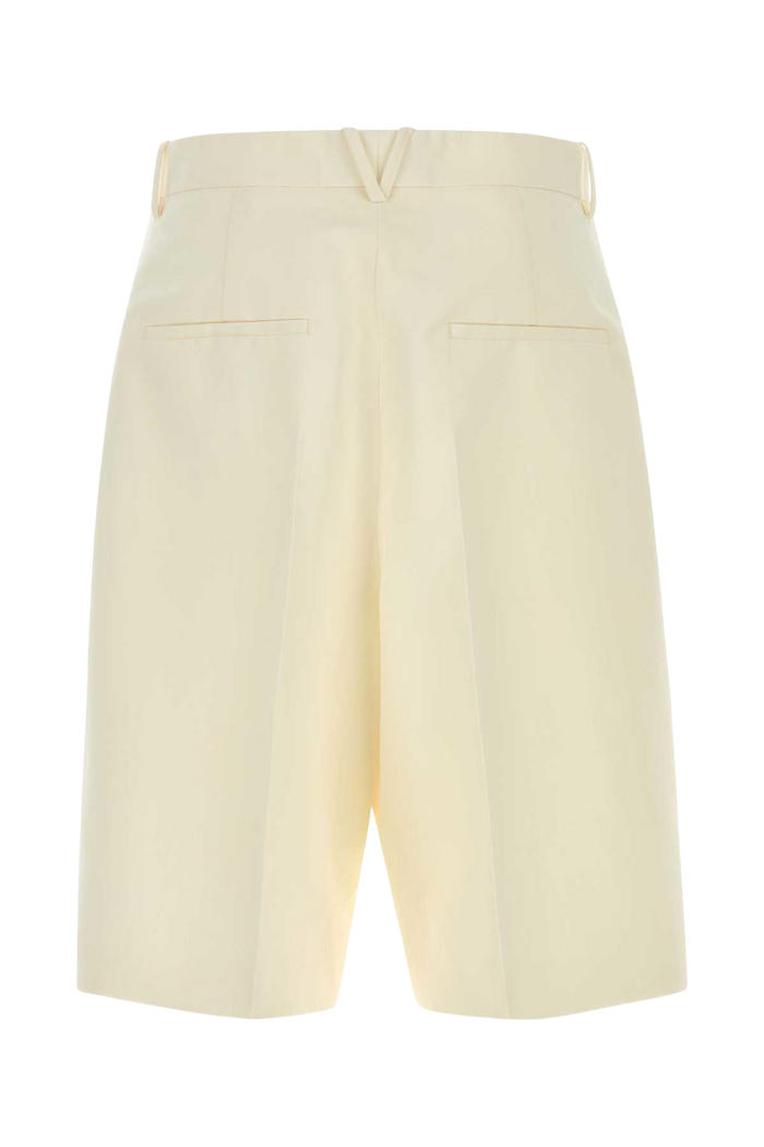 Ivory Cotton Blend Bermuda Shorts White Exterior: Silk