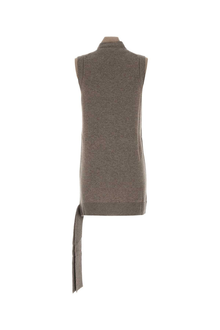Brown Wool Blend Dress Taupe Exterior: Cashmere Silk Abiti