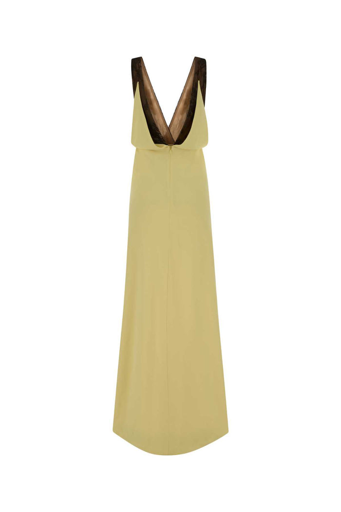 Pastel Yellow Crepe Janessa Long Dress 176paleyellow Exterior: Polyester Nylon Abiti Lunghi