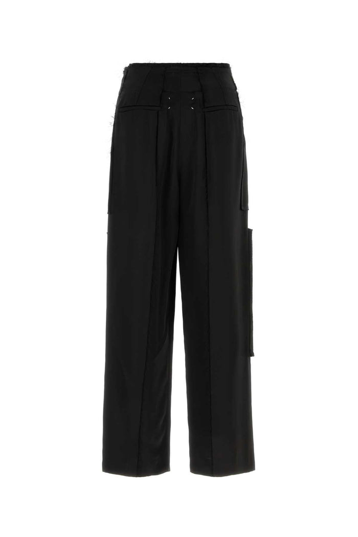 Black Satin Wide-Leg Pant Exterior: Viscose Pantaloni