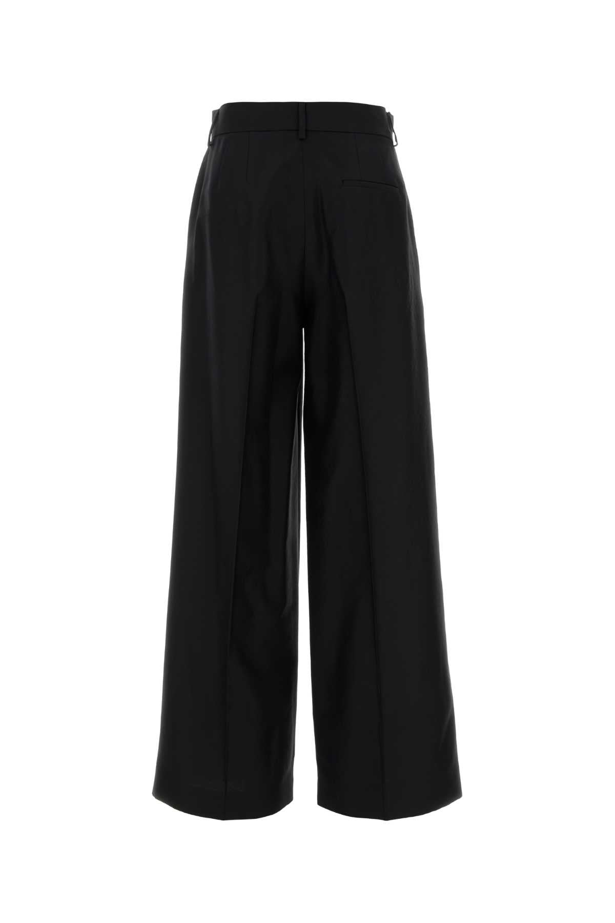 Black Wool Blend Wide-Leg Pant Nero Exterior: Virgin Silk Pantaloni