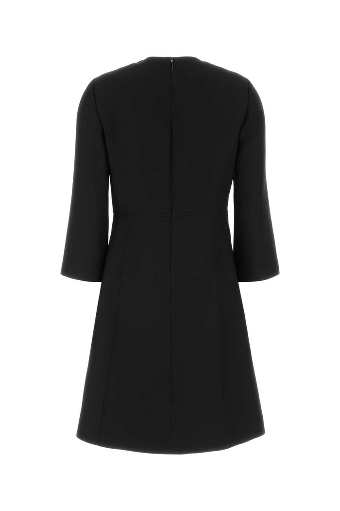 Black Crepe Couture Dress Nero Virgin Wool Silk Abiti
