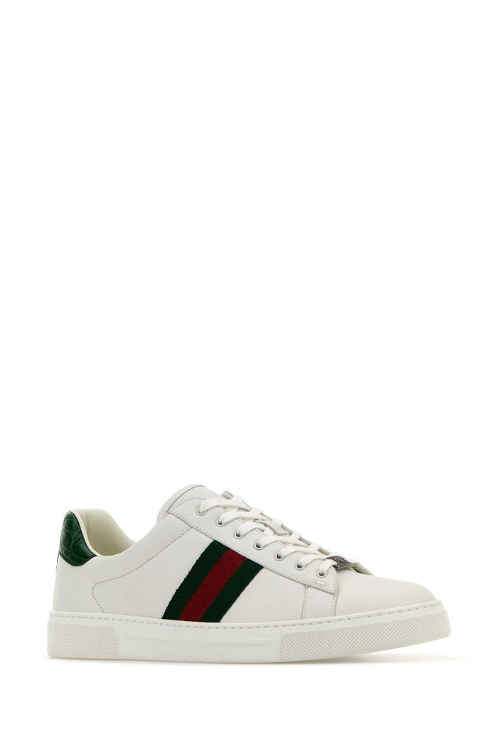 White Leather Ace Sneakers Grwhivrvgreenace Calf Skin