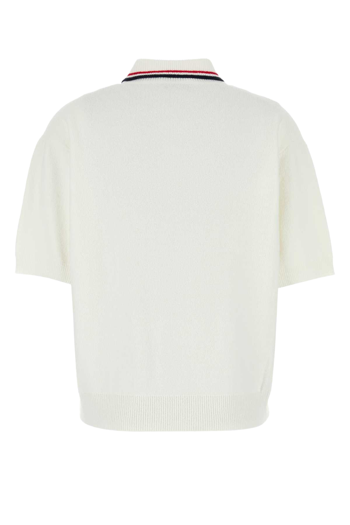 White Stretch Terry Fabric Polo Shirt Bianco