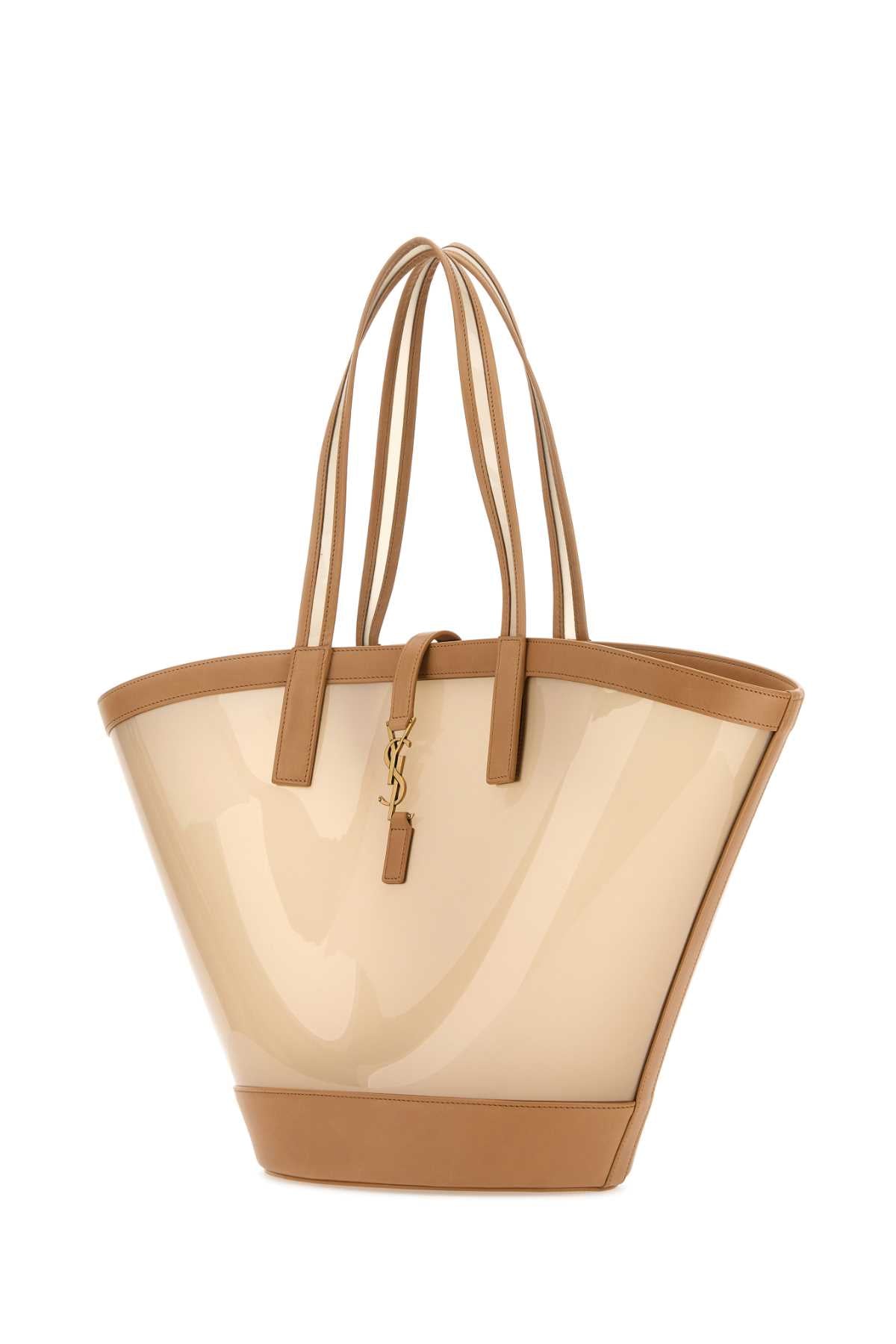 Two-Tone Vinyl And Leather Panier Shopping Bag Brcovintbrgold Borse A Mano
